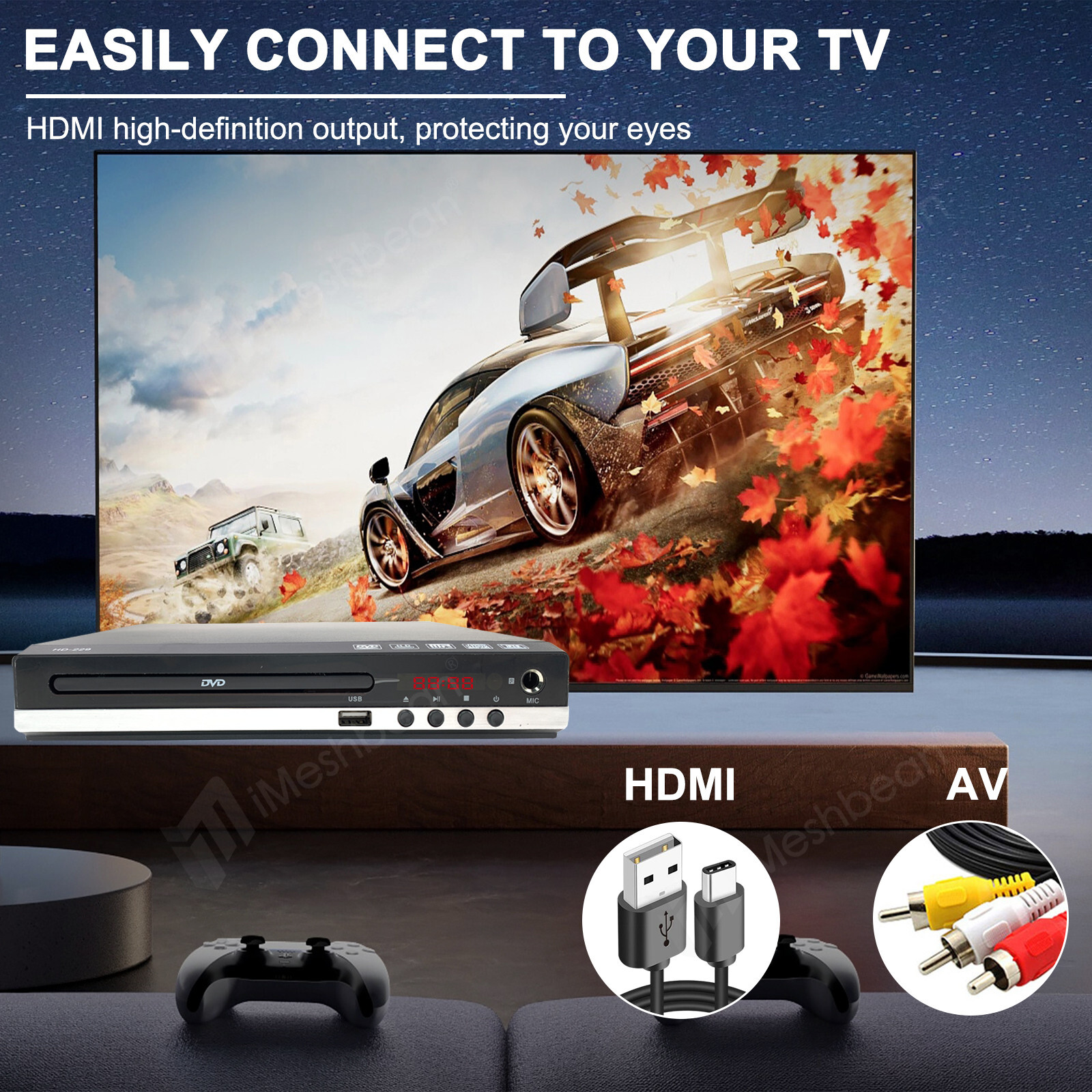 2024 DVD Player 1080P HD DVD CD Disc Player HDMI/AV Output & USB Input for TV