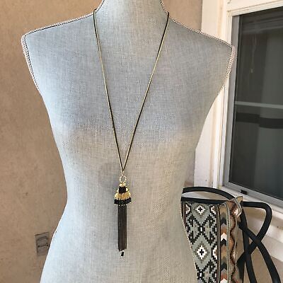 NWT Anthropologie Shiraleah Jewelry Sloan Black Long Chain Necklace