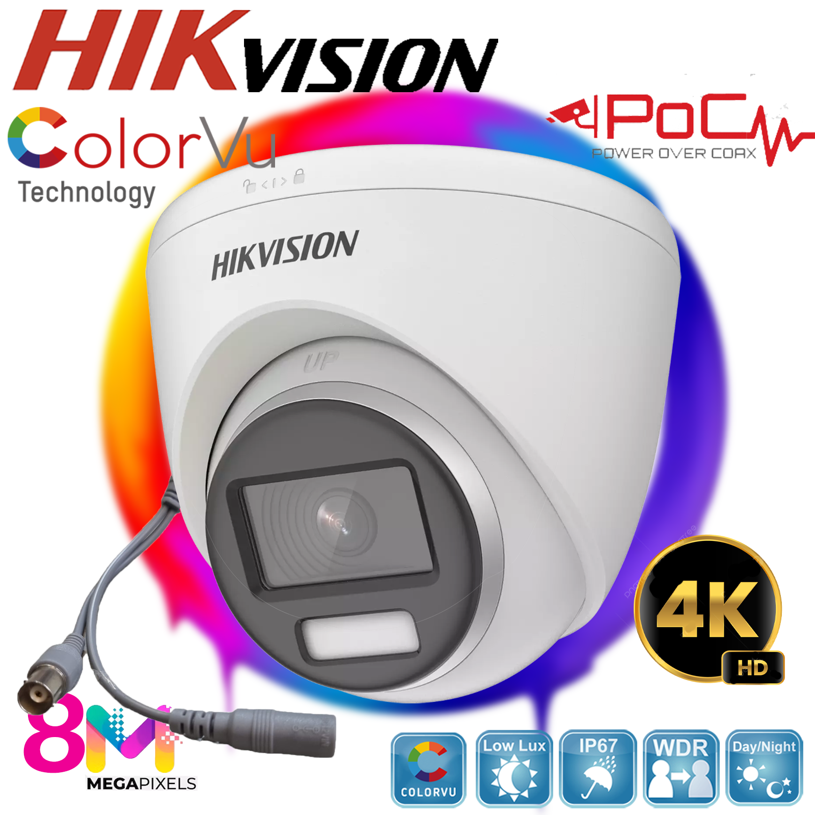 Hikvision 8MP CCTV 4K Camera System PoC DS-2CE72UF3T-E ColorVu 40 Meter Outdoor