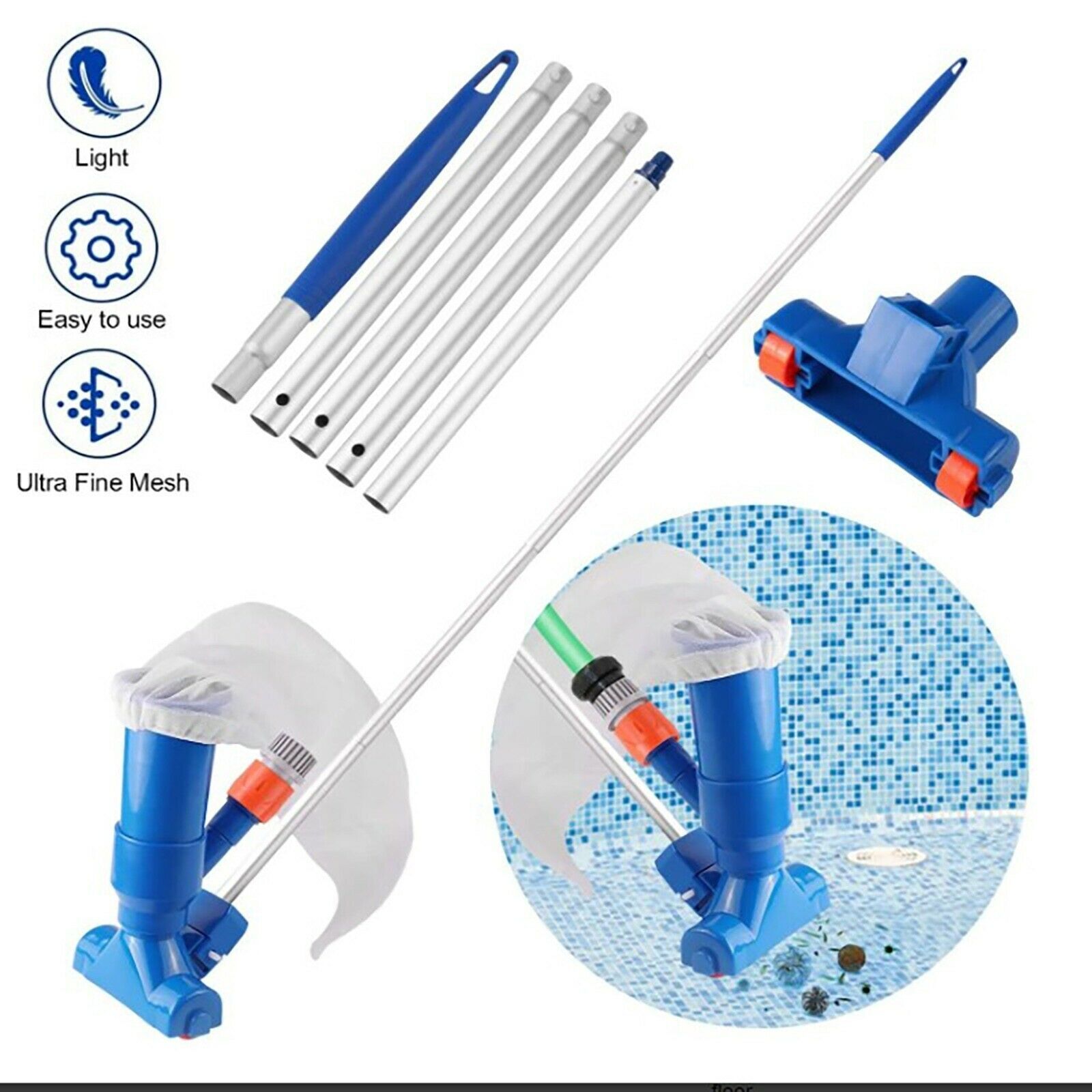 Above Ground Pool Vacuum Head Pole Cleaning Maintenance Kit Connect Garden Hose