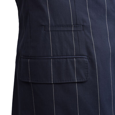 Pre-owned Brunello Cucinelli Men's Striped Navy Coitton 3 Button Casual Blazer In Blue