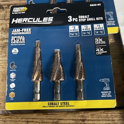 HERCULES 3 PIECE COBALT STEEL STEP DRILL BITS - BRAND NEW SEALED HA22-62