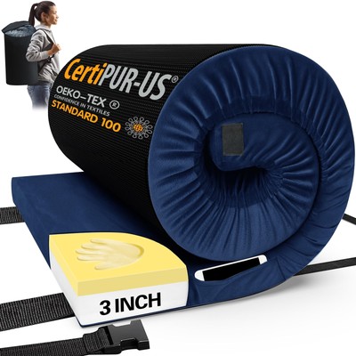 Portable Memory Foam Camping Mattress Queen Size Roll Up Sleep Mat Washable Cove
