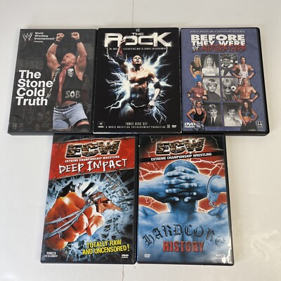 Wrestling Lot Of 5 DVDs ECW WWE Stone Cold Rock Hardcore 1990s Edge Cactus Jack