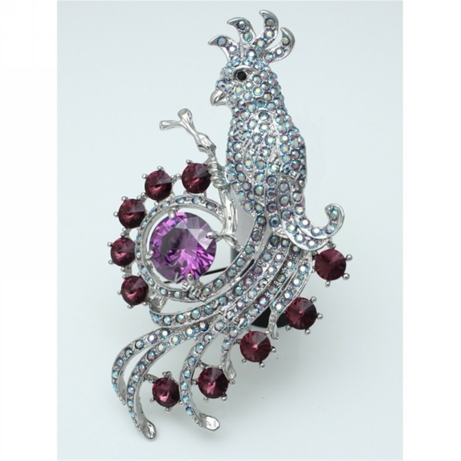 Purple CZ AB Crystal Cockatoo Bird Paradise Brooch Pin B698