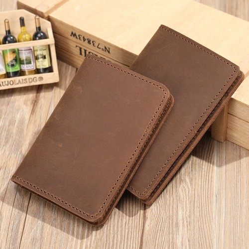 Men's Slim Bifold Wallet Genuine Leather Anti-Magnetic Card Holder RFID Blocking