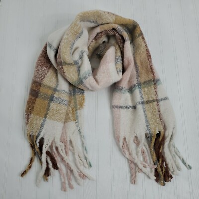 Cejon Womens Scarf Oversized Blanket Wrap Tan Pink Grey Plaid Multicolor 76'' New