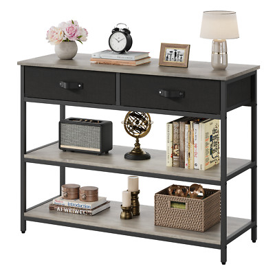 3-Tier Console Table Industrial Entryway Table with 3 Drawers and Open Storage