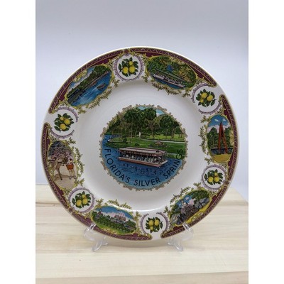 Vintage Florida's Silver Springs Souvenir Plate Multicolor Glass Bottom Boat 9in