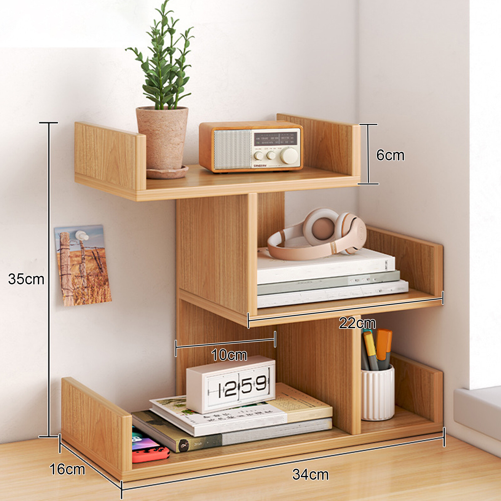 Desktop Display Shelf Adjustable Home Office Bookshelf Bookcase Storage