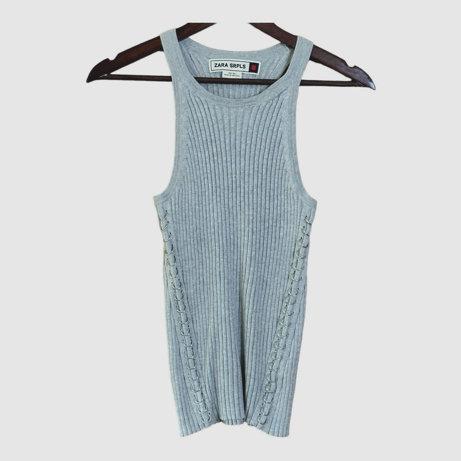 蘭丸 Zara Surplus Shirt Women's Small Grey Ribbed Tank Top Silver