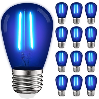 Luxrite 12-Pack S14 Edison LED Blue Light Bulb, 0.5W, Blue