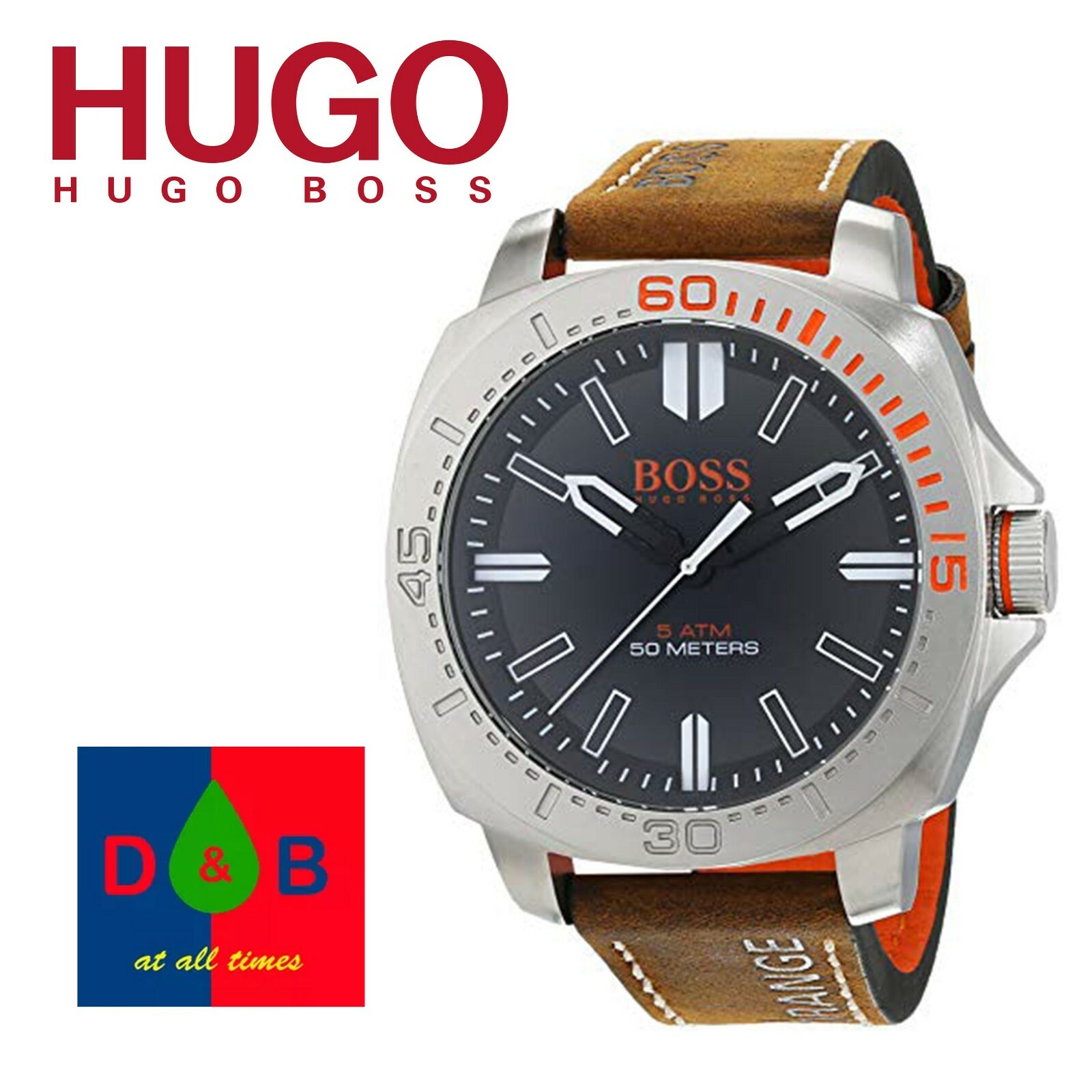 hugo boss orange brown leather strap watch