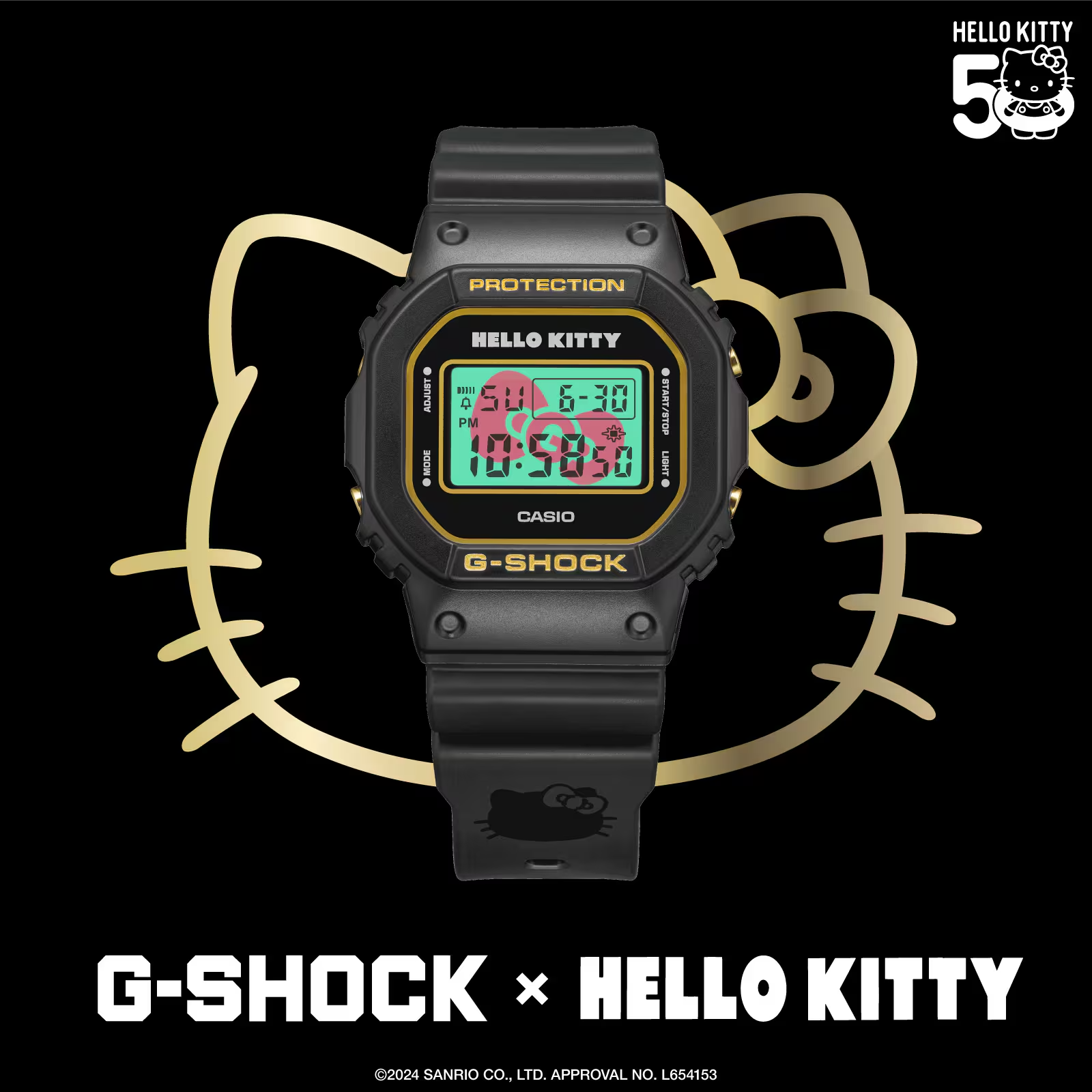 Pre-owned Casio G-shock Hello Kitty 50th Anniversary Collaboration Dw-5600kt24-1jr Limited Black