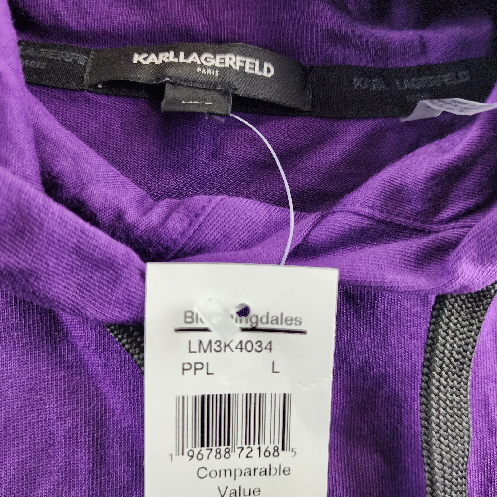 Karl Lagerfeld Paris Studded Diamond-Shaped Logo Hoodie Men's L Purple Pullover - Picture 8 of 15