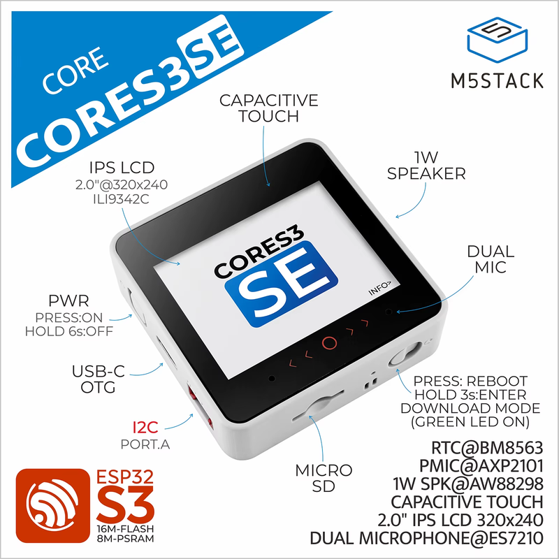 Official CoreS3 SE IoT Controller w/o Battery Bottom