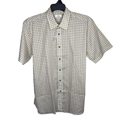 Cooper & Stewart Dress Shirt Men s Large Beige non-iron Short Sleeve NWT New!