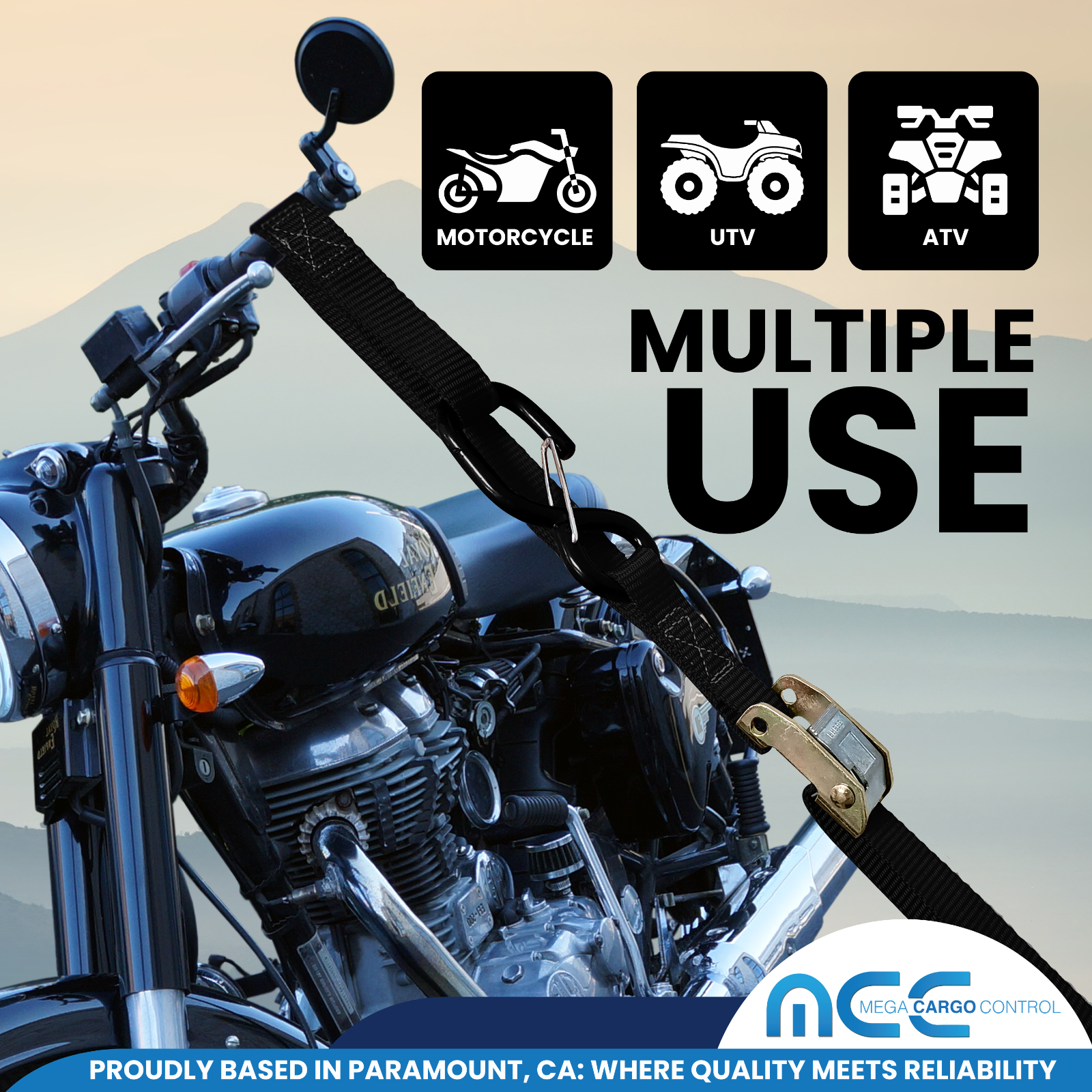 2 Pack 1" x 6' Cam Buckle Tie Down Strap w/ S Hook For Boat Motorcycle Bike