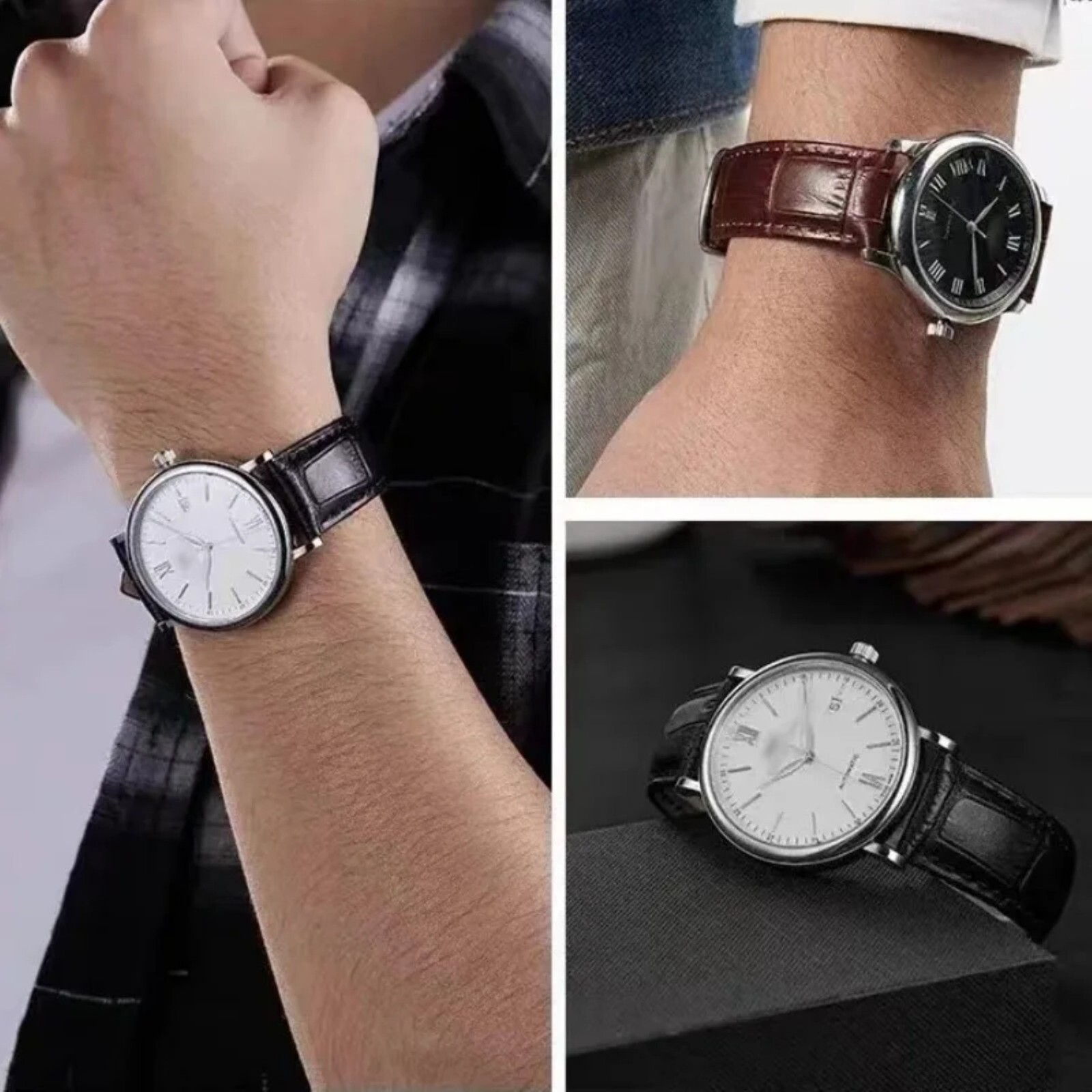 Genuine Leather Watch Band Bracelet Strap Replacement Deployment Clasp Buckle