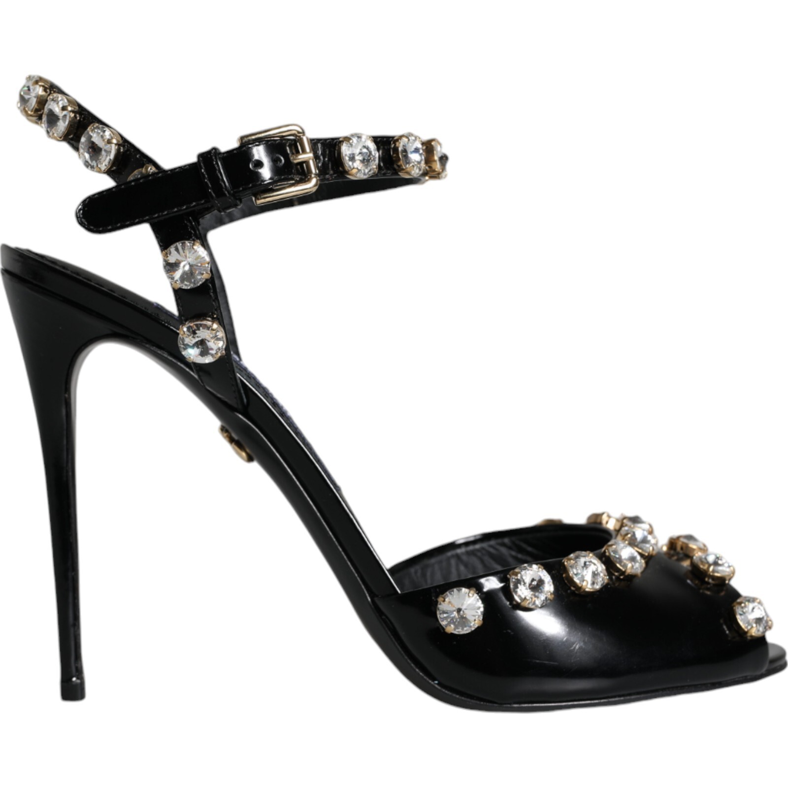 Туфли DOLCE & GABBANA Черные кожаные босоножки с ремешком на щиколотке и украшением в виде кристаллов s. EU39 / US8.5