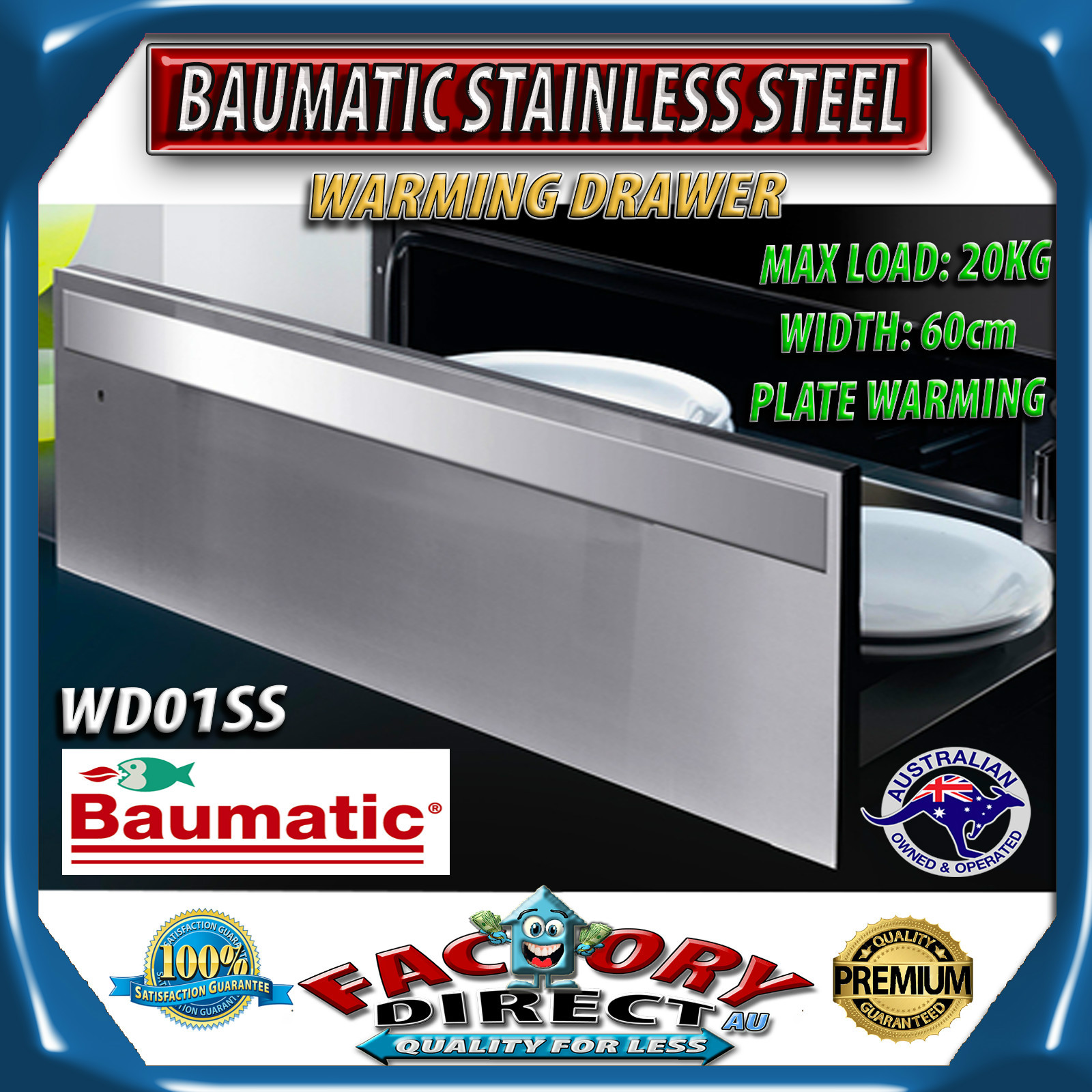 New 60cm Baumatic Stainless Steel Warming Drawer Oven Plate