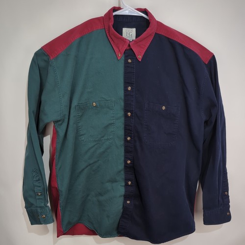 Vintage Field Gear Color Block Shirt Mens XLT Button Up Long