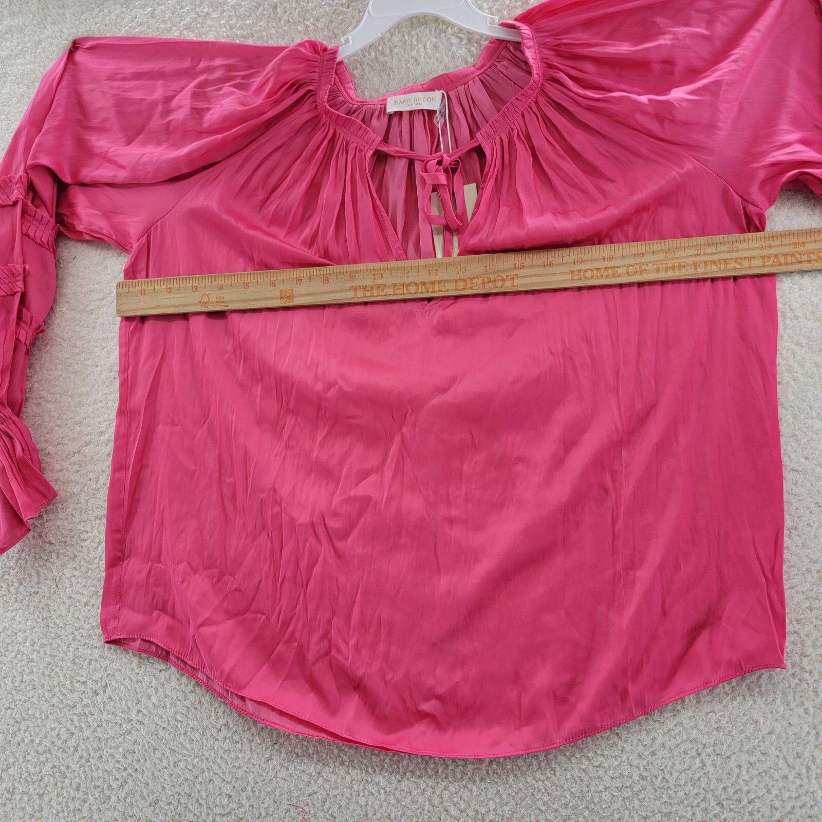 Ramy Brook Maty Balloon Sleeve Top Women's S Bright Pink V-Neck w/ Tie Pullover~ - Picture 4 of 12
