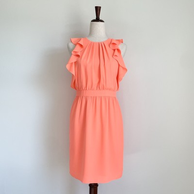 Shoshanna Katrina Blousen Neon Orange Ruffle Cap Sleeve Sheath Mini Dress