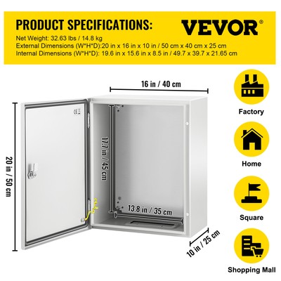 VEVOR Steel Electrical Box Electrical Enclosure Box 20x16x10'' Carbon Steel IP65