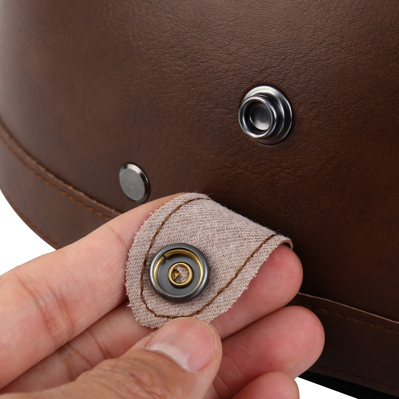 Leather Motorcycle Goggles Half Face Helmet Sun Visor Lens DOT Brown