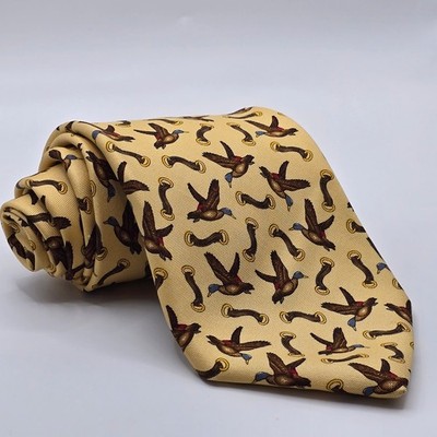 Vintage Brooks Brothers Mallard Duck Silk Tie Mens Yellow Sporting Bit