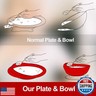 Hushee Adaptive Spill Proof Scoop Bowl and Plate Set with Suction Base Non Skid Self Feed Dinnerware for Elderly Disabled Handicapped from Parkinsons, Dementia, Stroke, Tremor(2 Sets,Red and White)