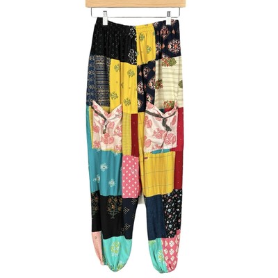 Jackpot Womens Patchwork Harem Pants Size Small Multicolor Pull On Boho Artsy