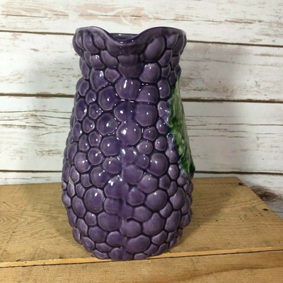 Ceramic Majolica Style Pitcher Grapes Jay Willifred Andrea by Sadek Purple Green