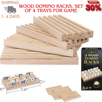 Natural Wood Domino Racks, Domino Tiles Holders,Domino Trays Set of 4 for Games