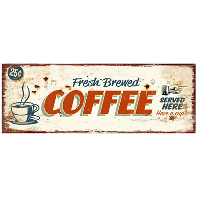 Vintage Look Metal Plaque Sign "Fresh Brewed Coffee Served Here" Gift Cafe Shop