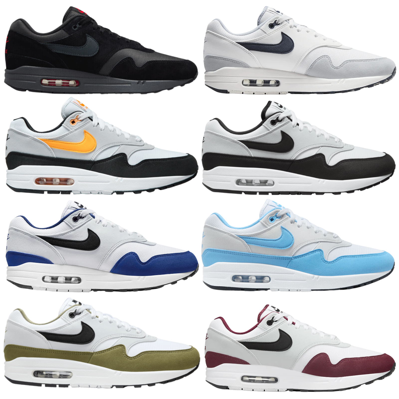 АБСОЛЮТНО НОВАЯ мужская повседневная обувь Nike AIR MAX 1 ВСЕХ ЦВЕТОВ, размеры США 7-14, НОВАЯ В КОРОБКЕ