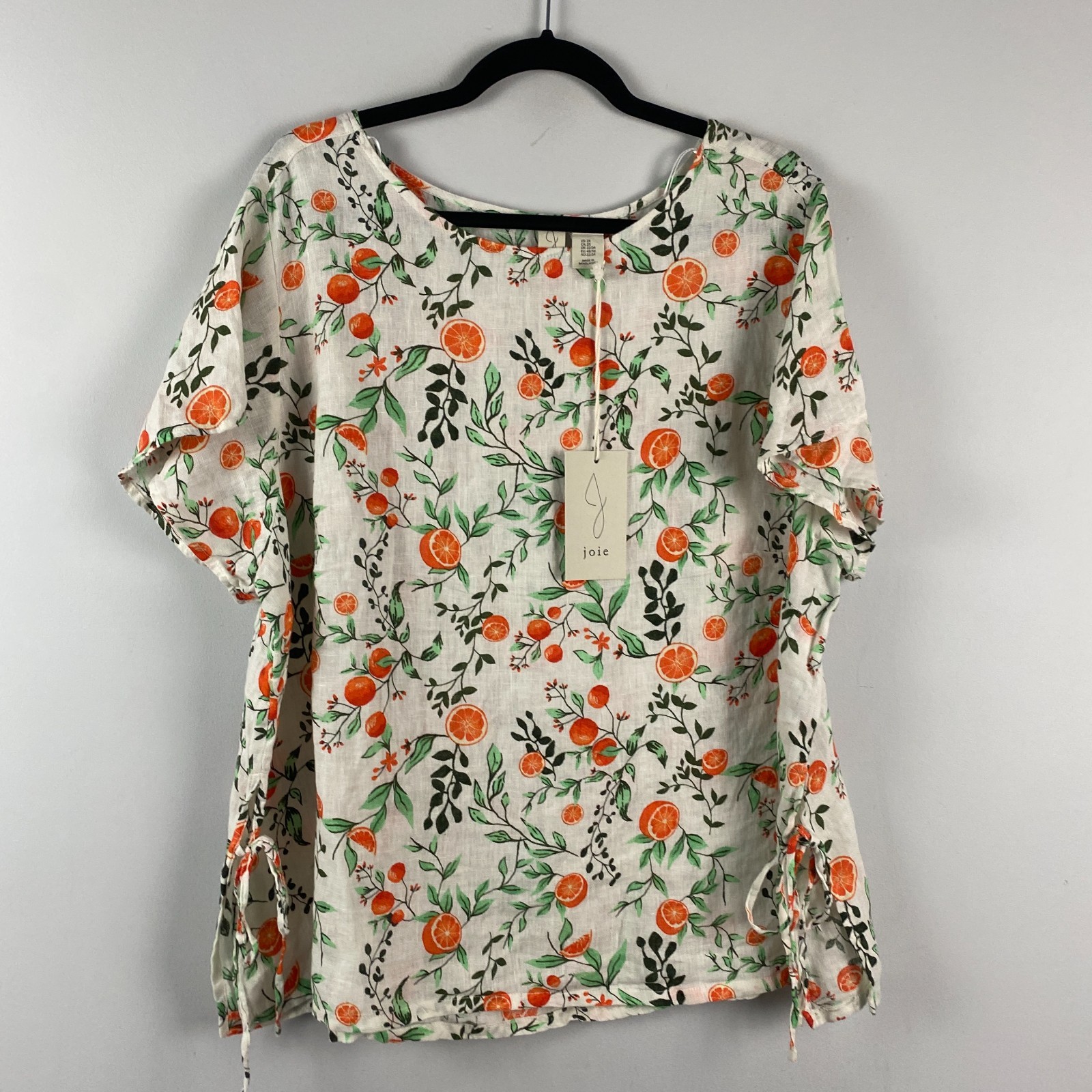 トップス LIBJOIE Joie Linen Top Size 2X Orange Fruit Print Short Sleeve Side