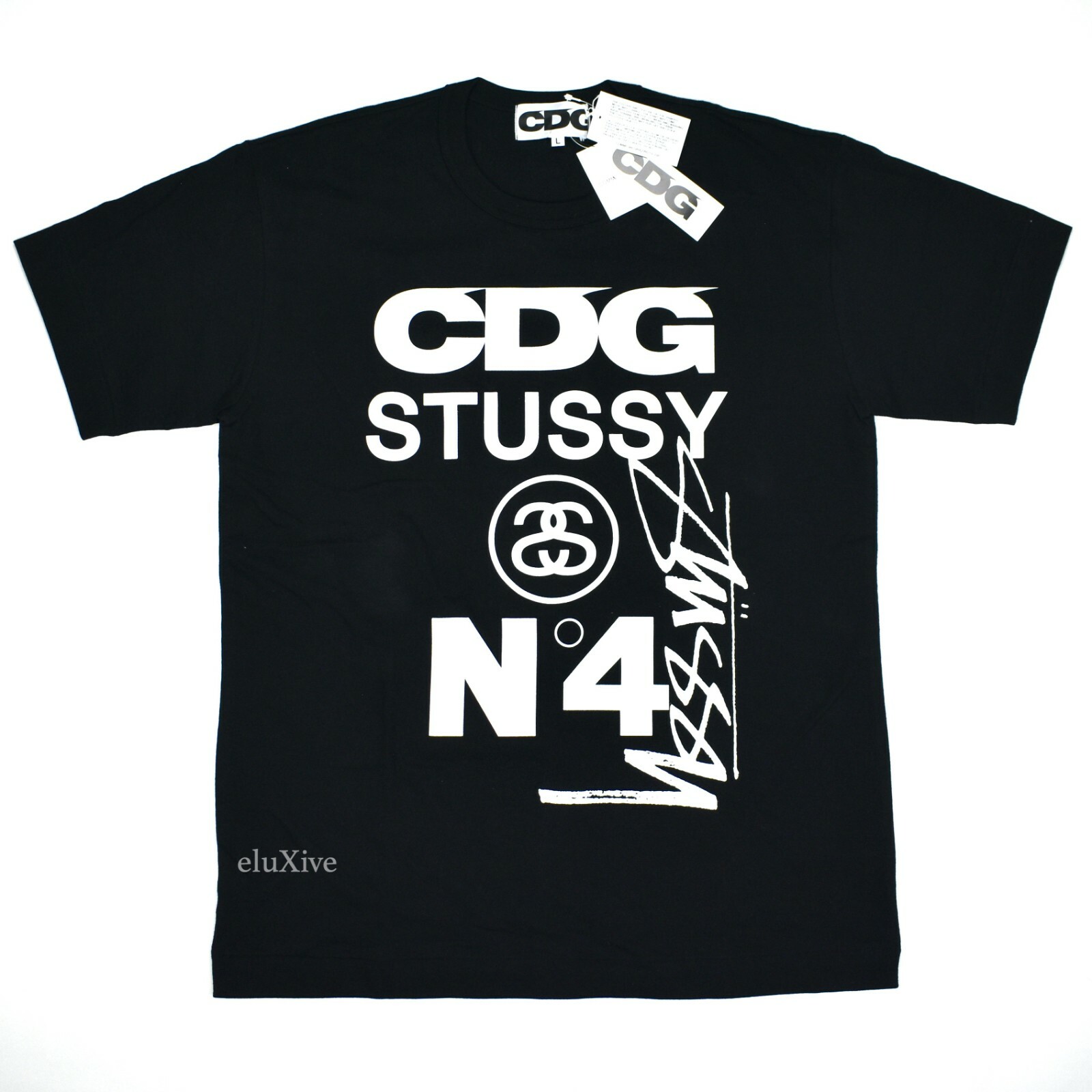 NWT Comme des Garcons CDG Stussy No. 4 Logo Black T-Shirt Mens XL DS AUTHENTIC NWT Comme des Garcons CDG Stussy No. 4 Logo Black T-Shirt Mens XL DS AUTHENTIC