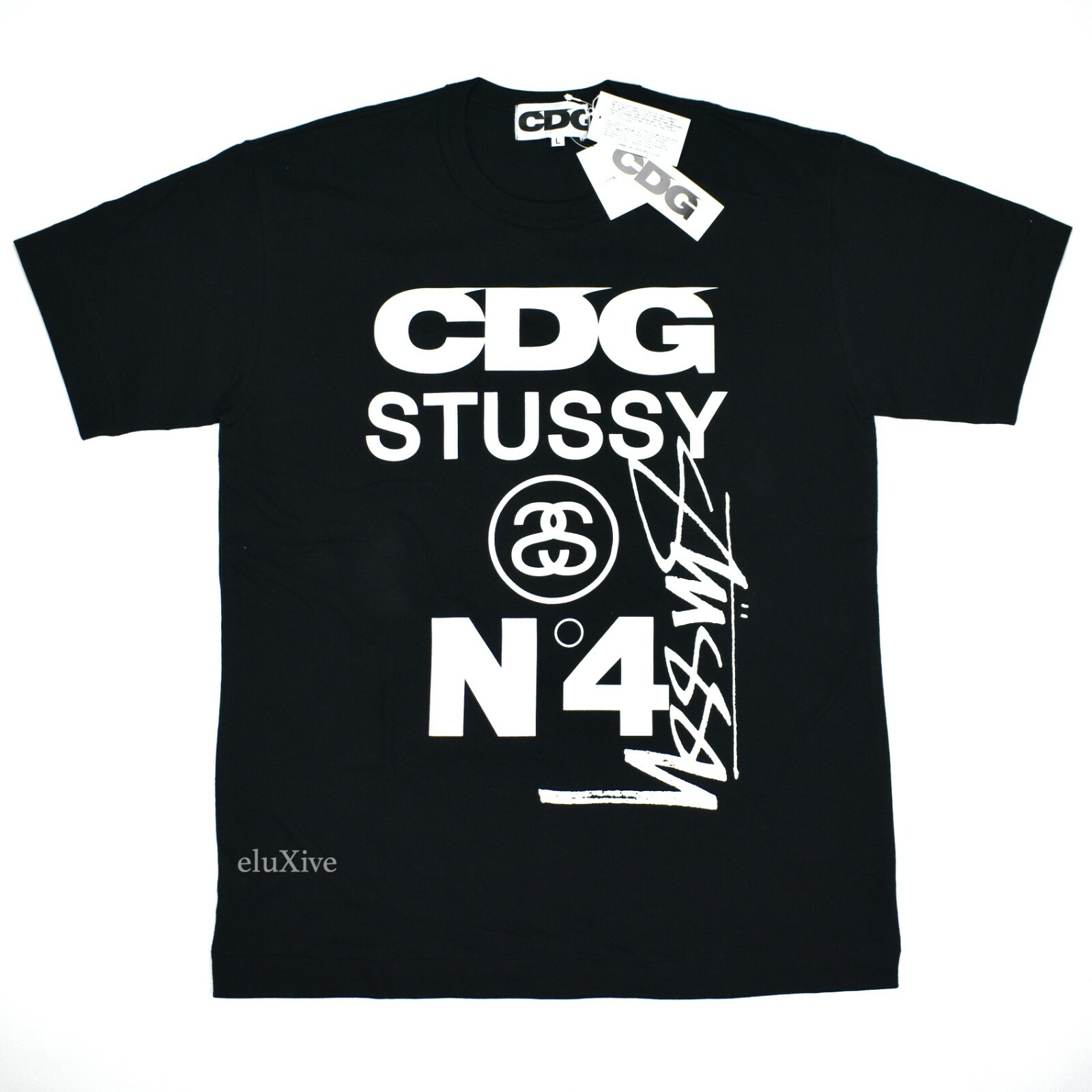 Pre-owned Stussy Comme Des Garcons Cdg  No. 4 Logo Black T-shirt Mens Xl Ds Authentic