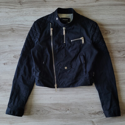 Dsquared2 women's Size 40 Jacket Riders Biker Black Denim Quilted Made in Italy