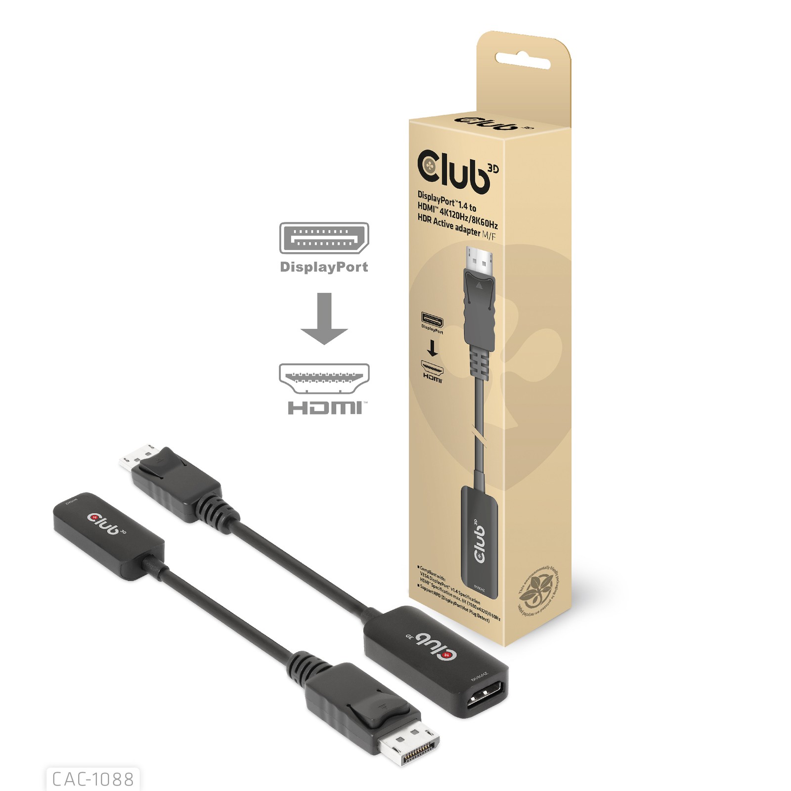 Club 3D DisplayPort1.4 auf HDMI 4K120Hz/8K60Hz HDR-Aktiv-Adapter