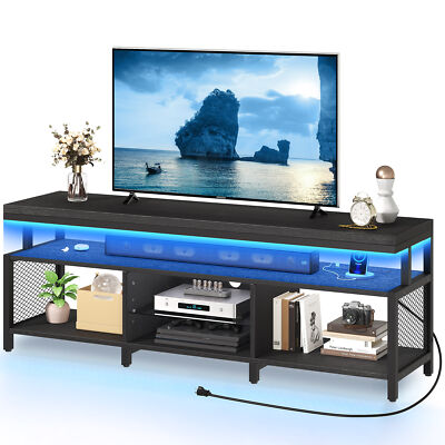 With Power Outlet & Led Lights Media Console For 65/70" Tvs