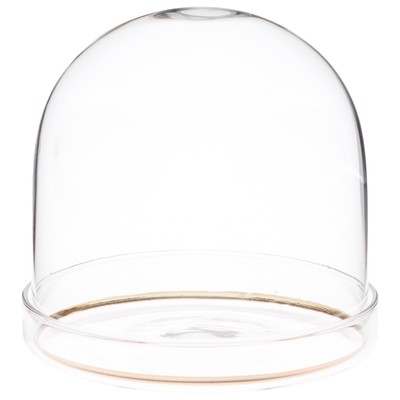 Plymor 4'' x 4'' Glass Display Dome Cloche with Gold Rim (Clear Glass Tray Base)
