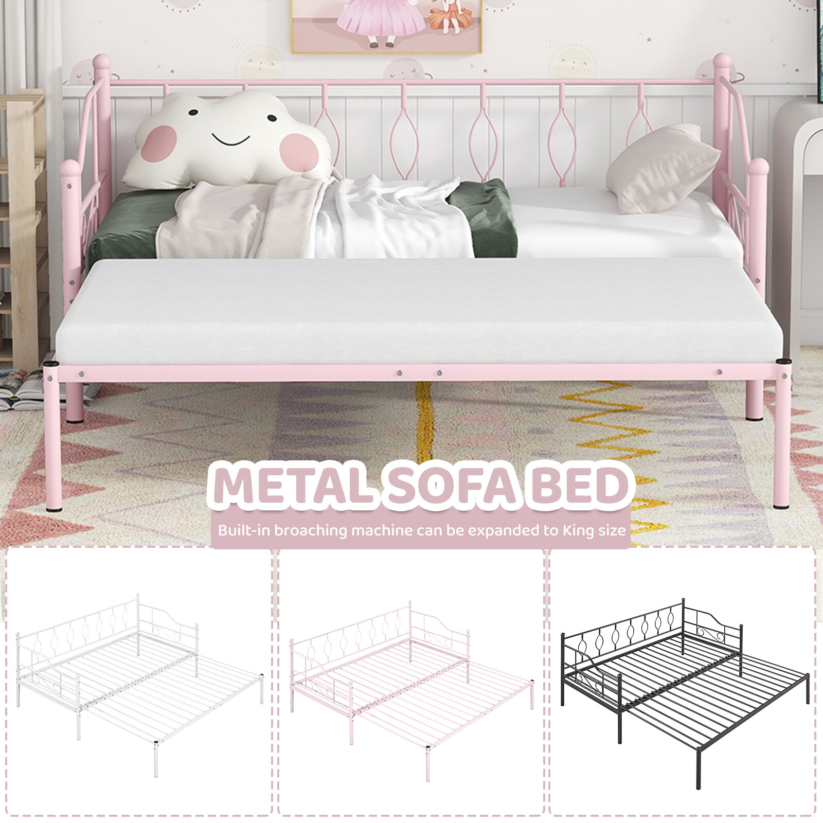 Sofa Bed Daybed With Trundle &slat Expandable Design Us
