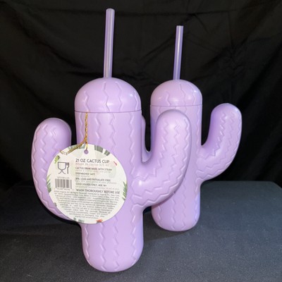 2 Set-Pink Sky Cactus Cup w/ Straw Sipping Mug Purple Reusable 21 Oz New Purple