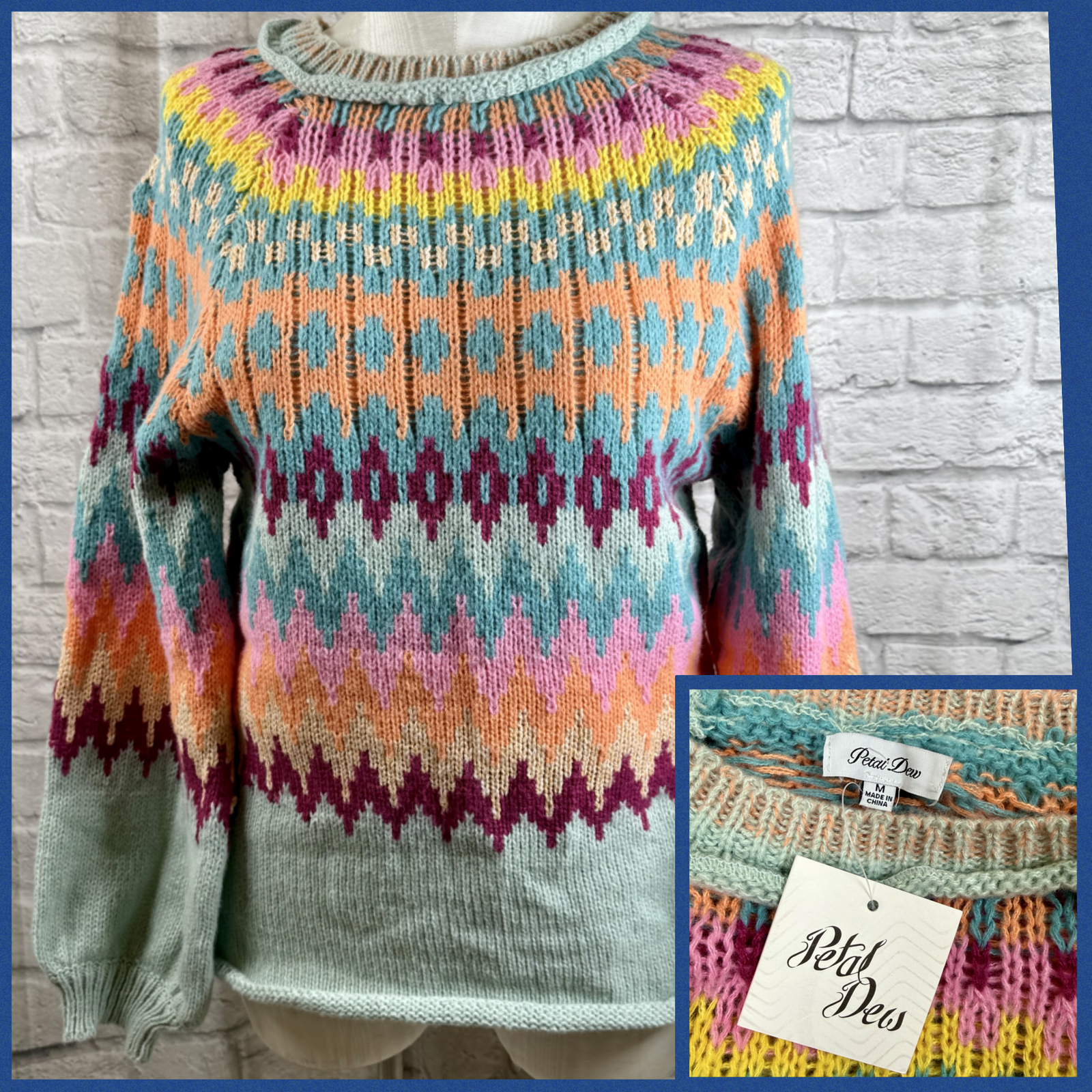 Petal Dew Bunt Gestrickt Damen Pullover M Übergröße Herbst Fall Neu Tag