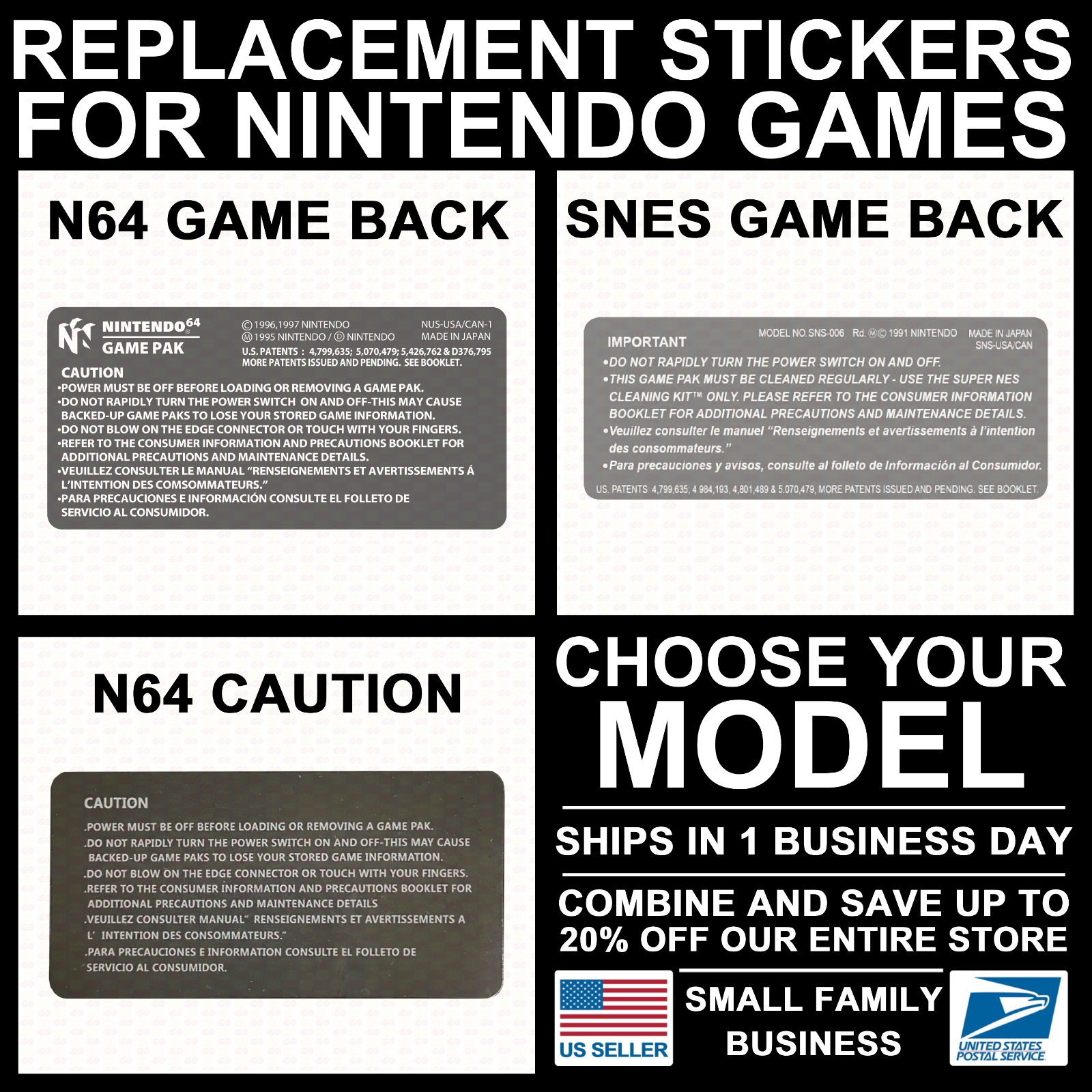 N64/SNES Rear Back Adhesive Sticker Replacement Game Cart Cartridge Label Precut
