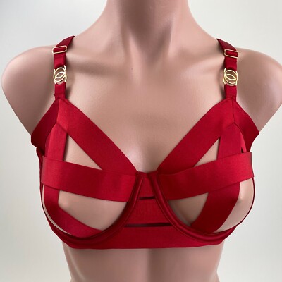 Victoria's Secret Luxe Banded Caged Strappy Unlined Balconet Bra  Red  34DD  NWT
