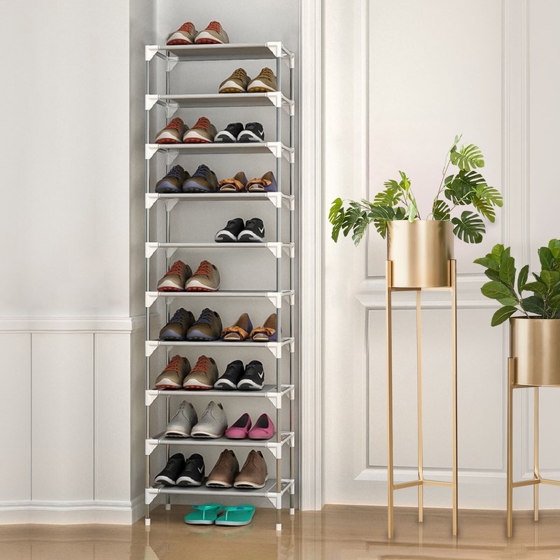 Schuhregal Schuhablage Schuhständer Standregal Dekor 10 Ablagen Schuhbank Grau